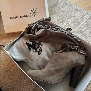 Isabel Marant Soono Chain-Trimmed Suede  Taupe Boots — Size 40